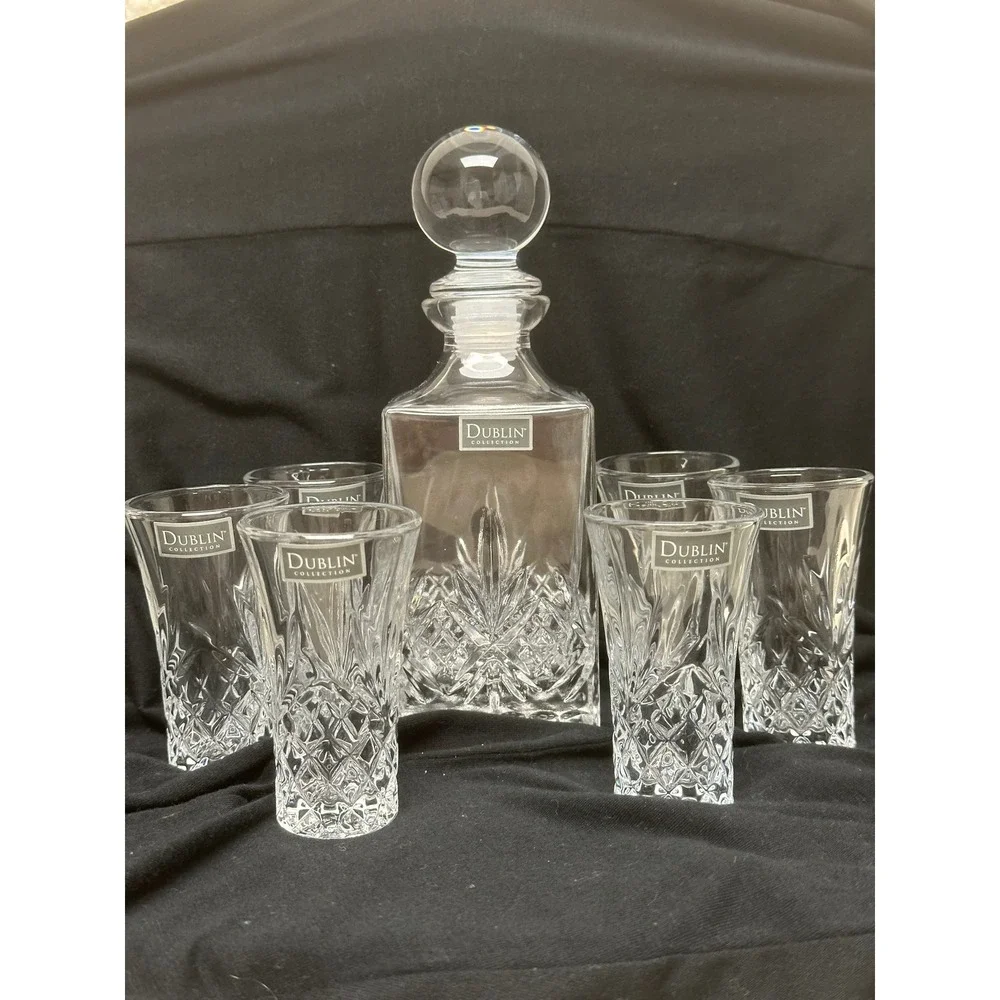 Elegant Dublin‎ Collection Crystal Decanter Set with 6 Cordial/Liqueur Glasses